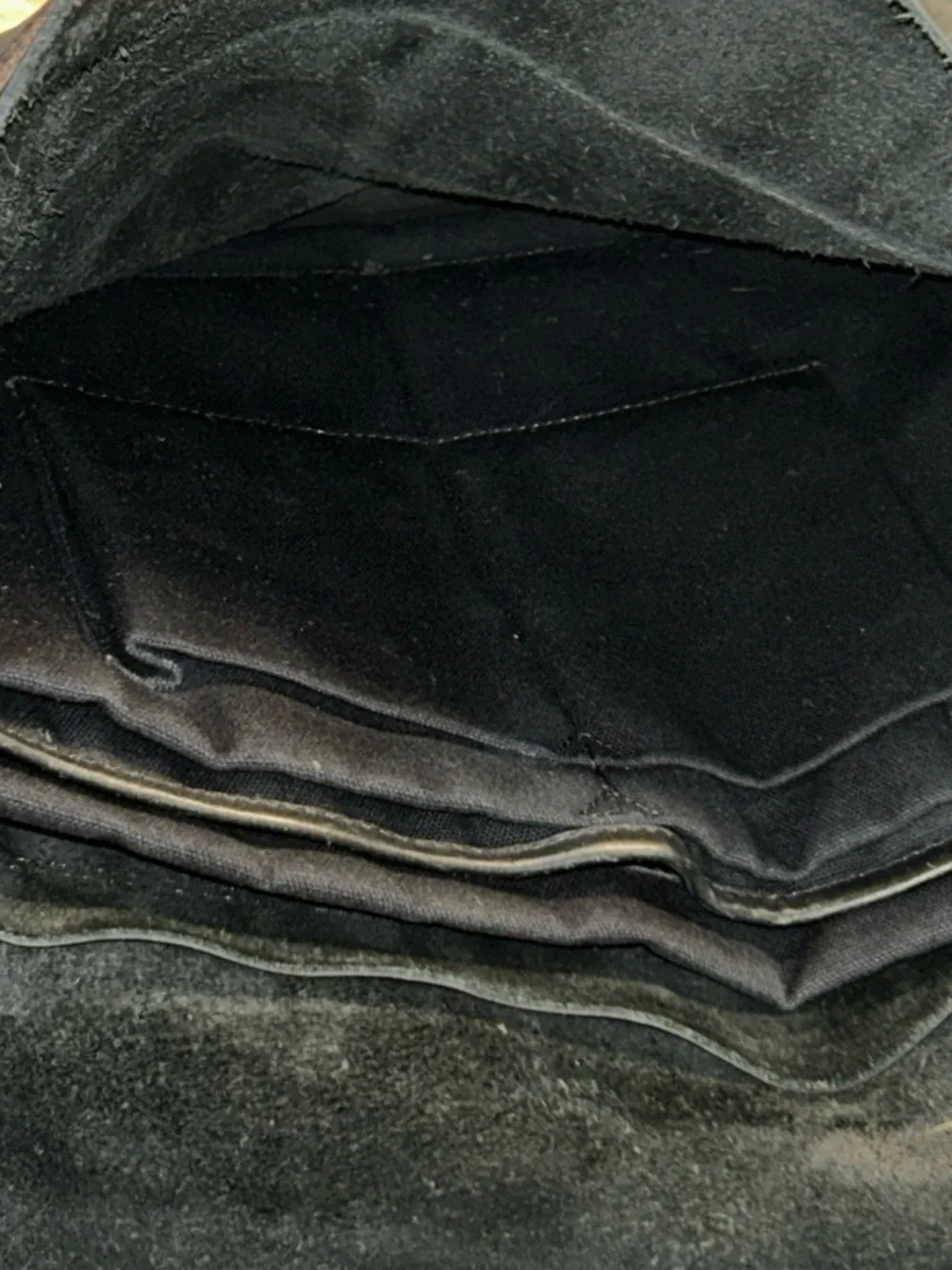 Allsaints Messenger Storm Bag Black Distressed Leather Laptop Organizer Pockets